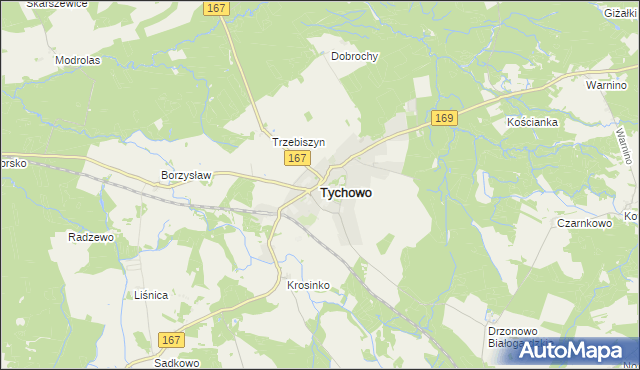 mapa Tychowo powiat białogardzki, Tychowo powiat białogardzki na mapie Targeo