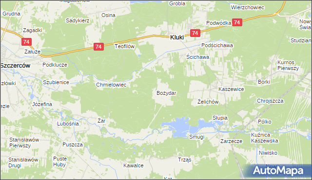 mapa Bożydar gmina Kluki, Bożydar gmina Kluki na mapie Targeo