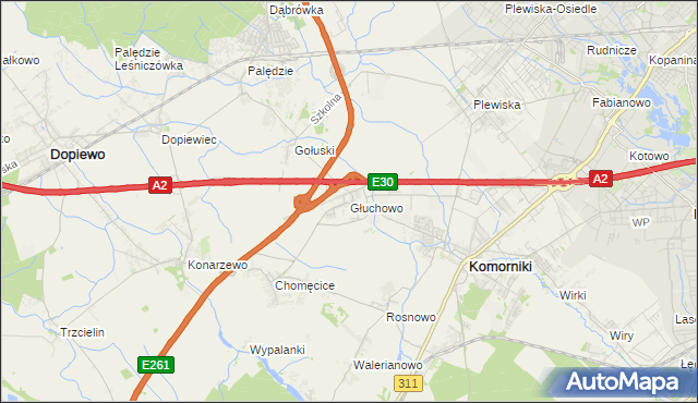 mapa Głuchowo gmina Komorniki, Głuchowo gmina Komorniki na mapie Targeo