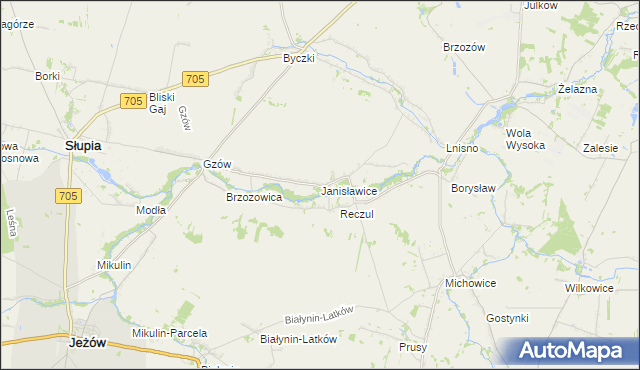 mapa Janisławice gmina Głuchów, Janisławice gmina Głuchów na mapie Targeo