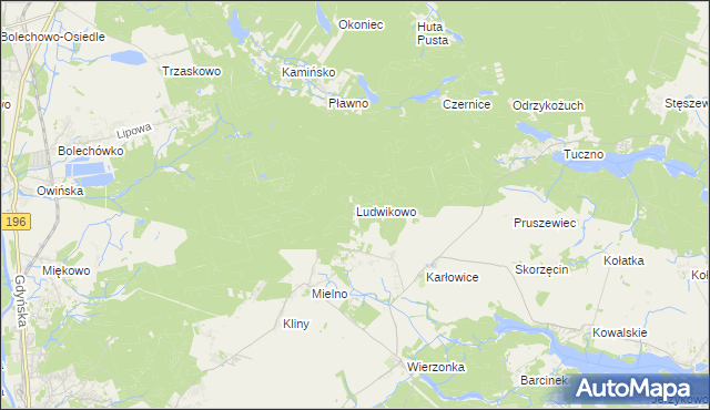 mapa Ludwikowo gmina Czerwonak, Ludwikowo gmina Czerwonak na mapie Targeo