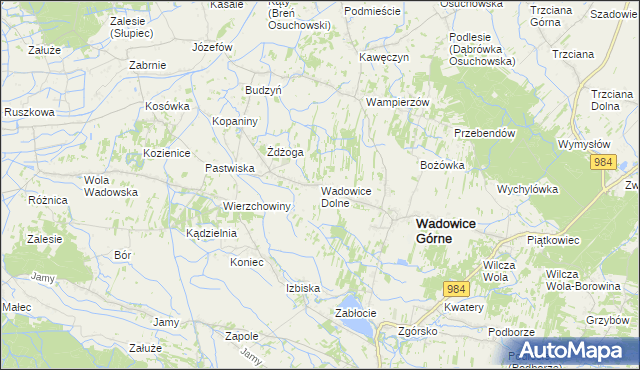 mapa Wadowice Dolne, Wadowice Dolne na mapie Targeo