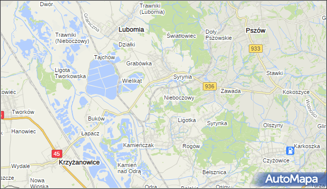 mapa Nieboczowy, Nieboczowy na mapie Targeo