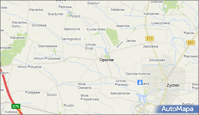 mapa Oporów powiat kutnowski, Oporów powiat kutnowski na mapie Targeo