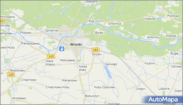 mapa Stróżki gmina Wronki, Stróżki gmina Wronki na mapie Targeo