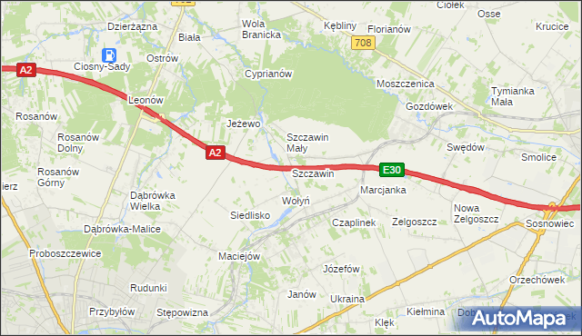 mapa Szczawin gmina Zgierz, Szczawin gmina Zgierz na mapie Targeo