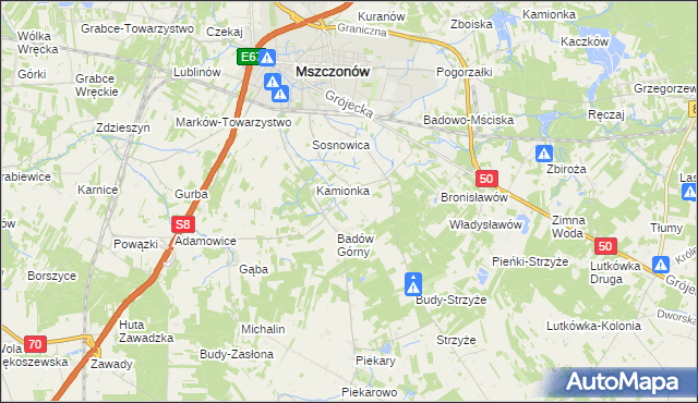 mapa Adamówek gmina Mszczonów, Adamówek gmina Mszczonów na mapie Targeo