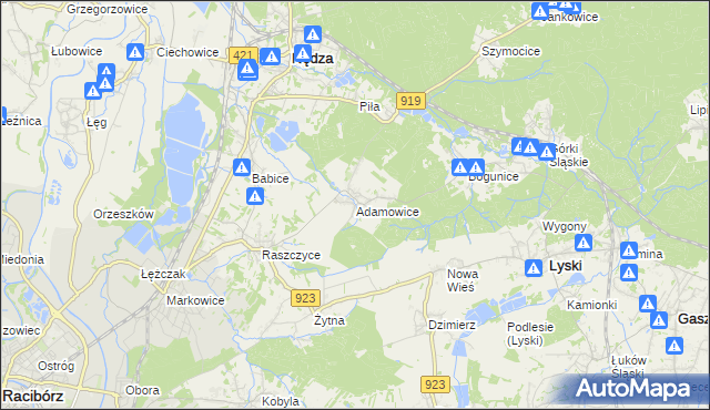 mapa Adamowice gmina Lyski, Adamowice gmina Lyski na mapie Targeo