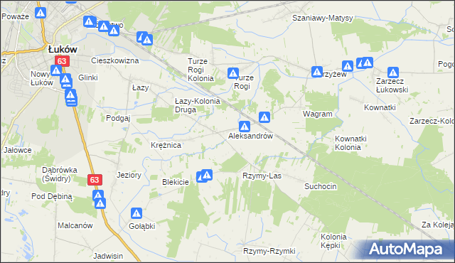 mapa Aleksandrów gmina Łuków, Aleksandrów gmina Łuków na mapie Targeo