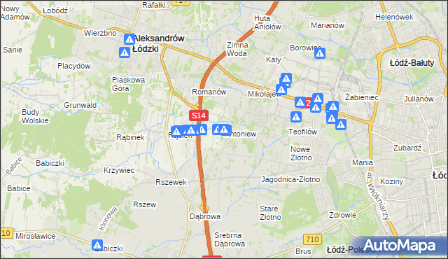 mapa Antoniew gmina Aleksandrów Łódzki, Antoniew gmina Aleksandrów Łódzki na mapie Targeo