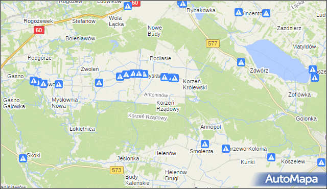 mapa Antoninów gmina Łąck, Antoninów gmina Łąck na mapie Targeo