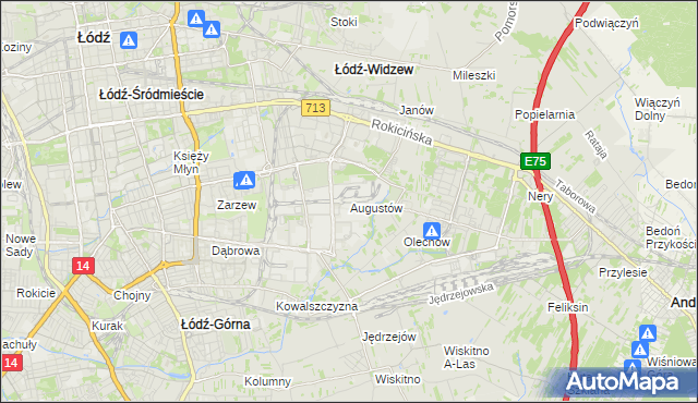 mapa Augustów gmina Łódź, Augustów gmina Łódź na mapie Targeo