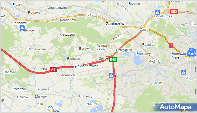 mapa Balice gmina Zabierzów, Balice gmina Zabierzów na mapie Targeo