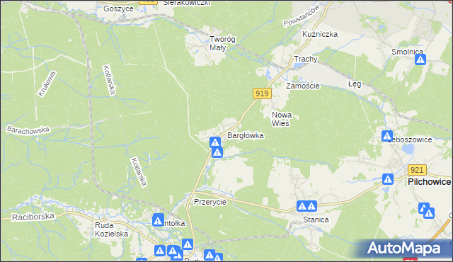 mapa Bargłówka gmina Sośnicowice, Bargłówka gmina Sośnicowice na mapie Targeo