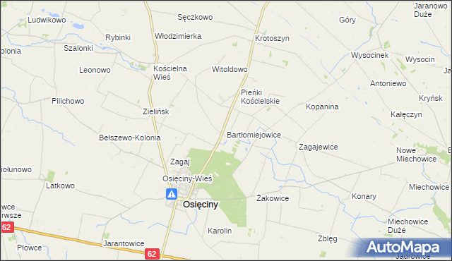 mapa Bartłomiejowice gmina Osięciny, Bartłomiejowice gmina Osięciny na mapie Targeo