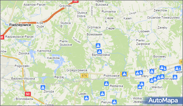 mapa Bartoszówka gmina Żabia Wola, Bartoszówka gmina Żabia Wola na mapie Targeo