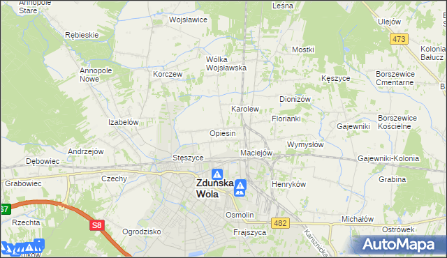 mapa Beniaminów gmina Zduńska Wola, Beniaminów gmina Zduńska Wola na mapie Targeo