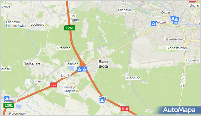 mapa Białe Błota powiat bydgoski, Białe Błota powiat bydgoski na mapie Targeo