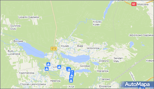 mapa Białe gmina Gostynin, Białe gmina Gostynin na mapie Targeo