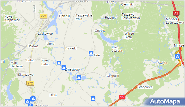mapa Białe gmina Jeżewo, Białe gmina Jeżewo na mapie Targeo