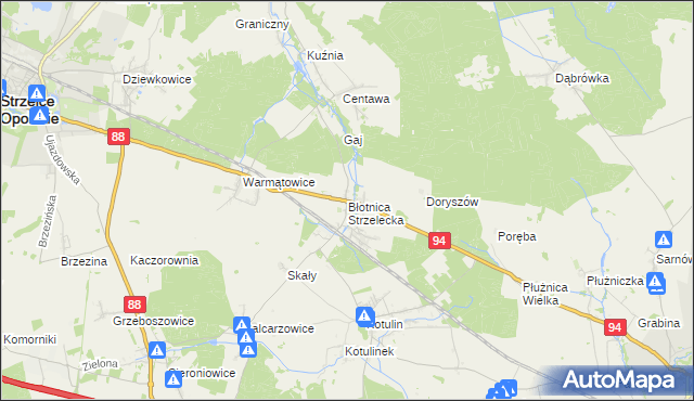 mapa Błotnica Strzelecka, Błotnica Strzelecka na mapie Targeo