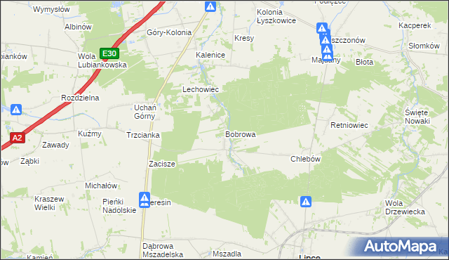 mapa Bobrowa gmina Łyszkowice, Bobrowa gmina Łyszkowice na mapie Targeo