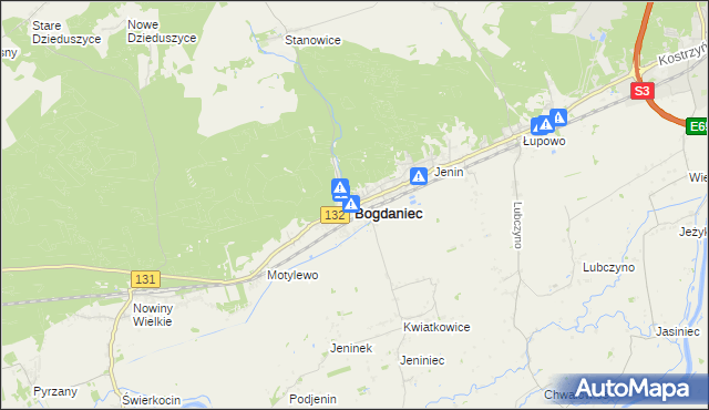 mapa Bogdaniec powiat gorzowski, Bogdaniec powiat gorzowski na mapie Targeo