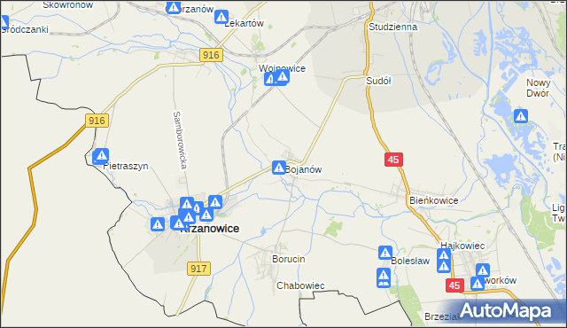 mapa Bojanów gmina Krzanowice, Bojanów gmina Krzanowice na mapie Targeo