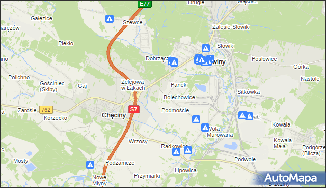 mapa Bolechowice gmina Sitkówka-Nowiny, Bolechowice gmina Sitkówka-Nowiny na mapie Targeo