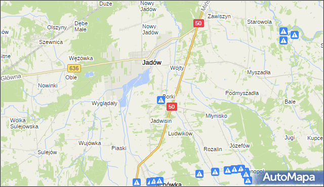 mapa Borki gmina Jadów, Borki gmina Jadów na mapie Targeo