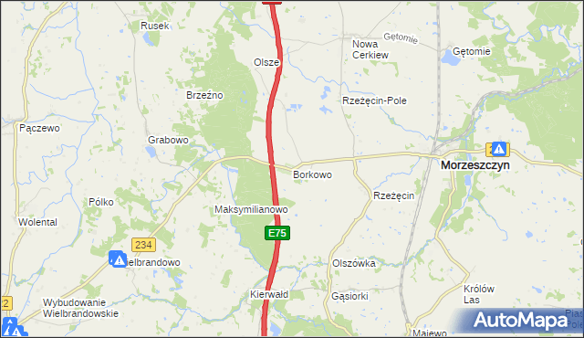 mapa Borkowo gmina Morzeszczyn, Borkowo gmina Morzeszczyn na mapie Targeo