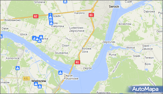 mapa Borowa Góra gmina Serock, Borowa Góra gmina Serock na mapie Targeo