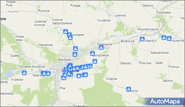 mapa Borszowice gmina Sędziszów, Borszowice gmina Sędziszów na mapie Targeo