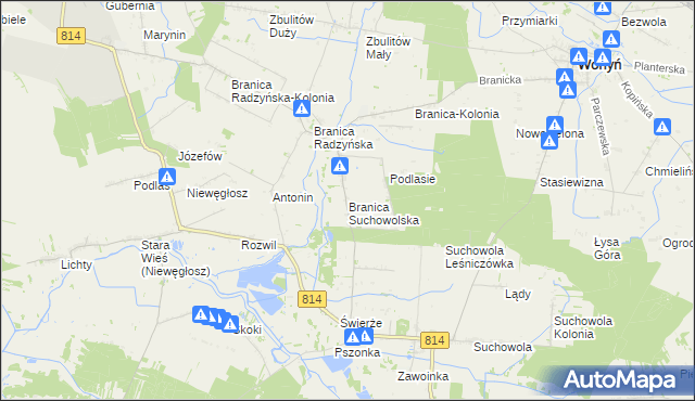 mapa Branica Suchowolska, Branica Suchowolska na mapie Targeo