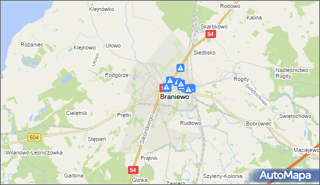mapa Braniewo, Braniewo na mapie Targeo