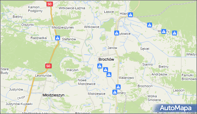 mapa Brochów powiat sochaczewski, Brochów powiat sochaczewski na mapie Targeo