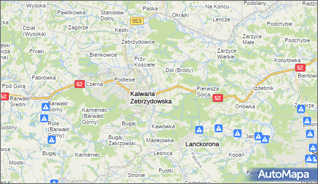 mapa Brody gmina Kalwaria Zebrzydowska, Brody gmina Kalwaria Zebrzydowska na mapie Targeo