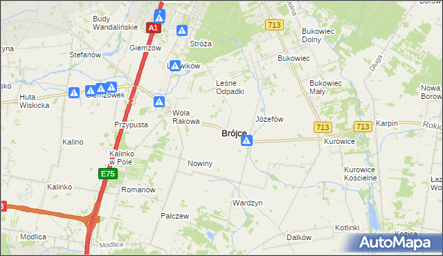 mapa Brójce powiat łódzki wschodni, Brójce powiat łódzki wschodni na mapie Targeo