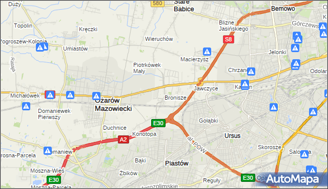 mapa Bronisze gmina Ożarów Mazowiecki, Bronisze gmina Ożarów Mazowiecki na mapie Targeo