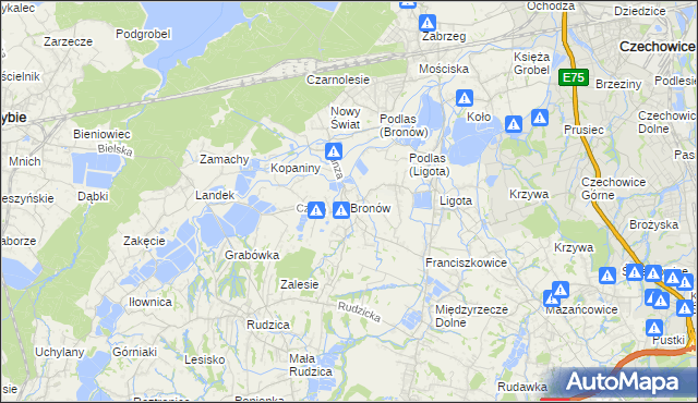 mapa Bronów gmina Czechowice-Dziedzice, Bronów gmina Czechowice-Dziedzice na mapie Targeo