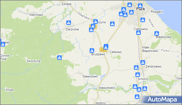 mapa Brudzewo gmina Puck, Brudzewo gmina Puck na mapie Targeo