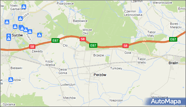mapa Brzezie gmina Perzów, Brzezie gmina Perzów na mapie Targeo