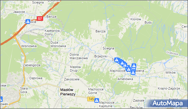 mapa Brzezinki gmina Masłów, Brzezinki gmina Masłów na mapie Targeo