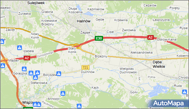 mapa Brzeziny gmina Halinów, Brzeziny gmina Halinów na mapie Targeo