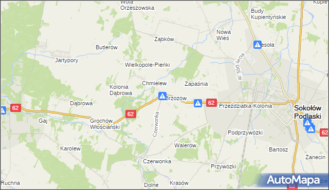 mapa Brzozów gmina Sokołów Podlaski, Brzozów gmina Sokołów Podlaski na mapie Targeo