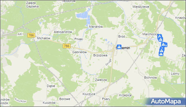 mapa Brzozowa gmina Secemin, Brzozowa gmina Secemin na mapie Targeo