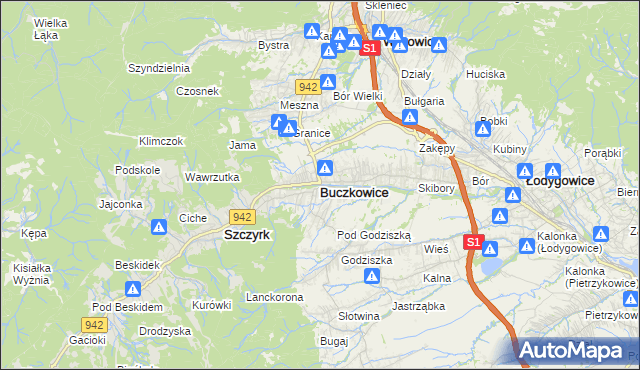 mapa Buczkowice, Buczkowice na mapie Targeo