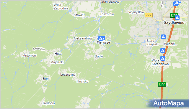 mapa Budki gmina Chlewiska, Budki gmina Chlewiska na mapie Targeo
