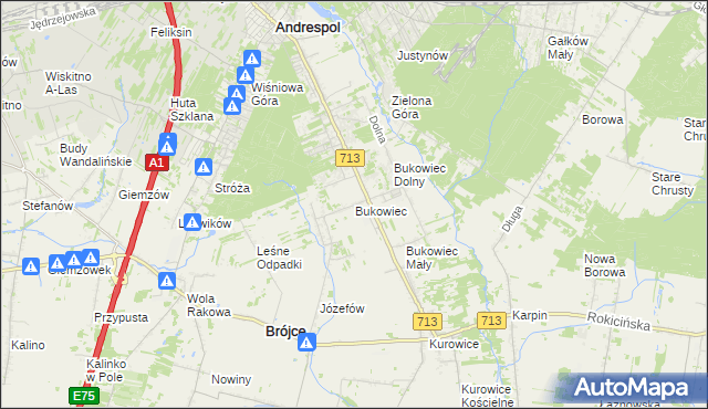mapa Bukowiec gmina Brójce, Bukowiec gmina Brójce na mapie Targeo