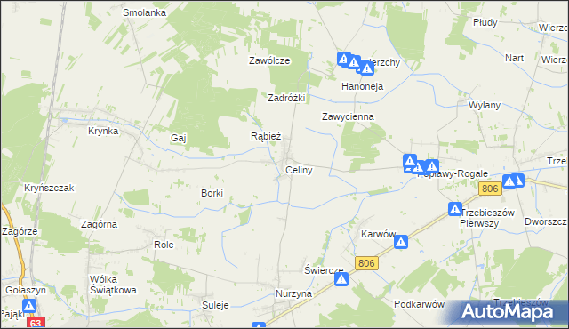 mapa Celiny gmina Trzebieszów, Celiny gmina Trzebieszów na mapie Targeo